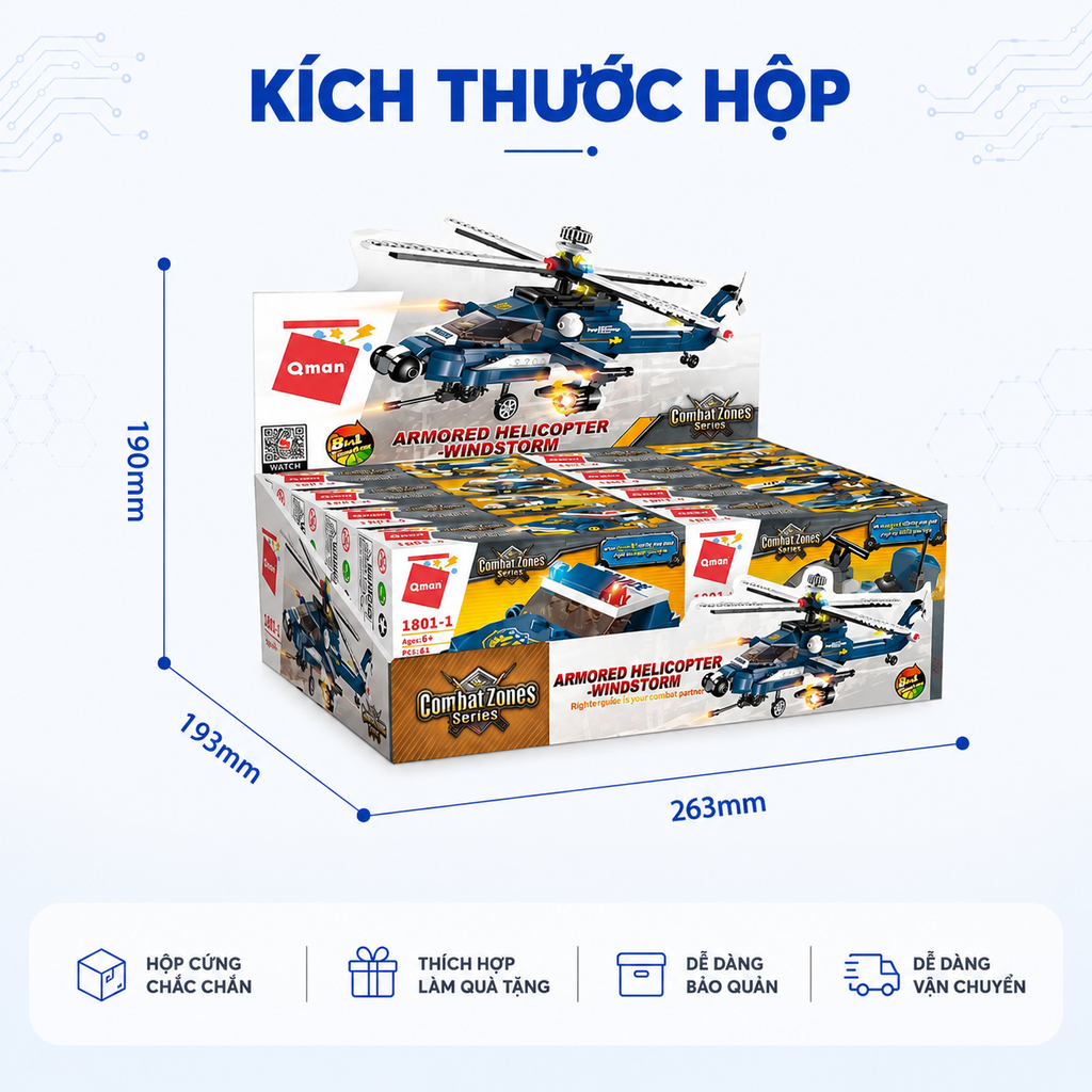 Đồ chơi lắp ráp xếp hình Qman 1801 - Trực thăng chiến đấu (381 mảnh ghép)
