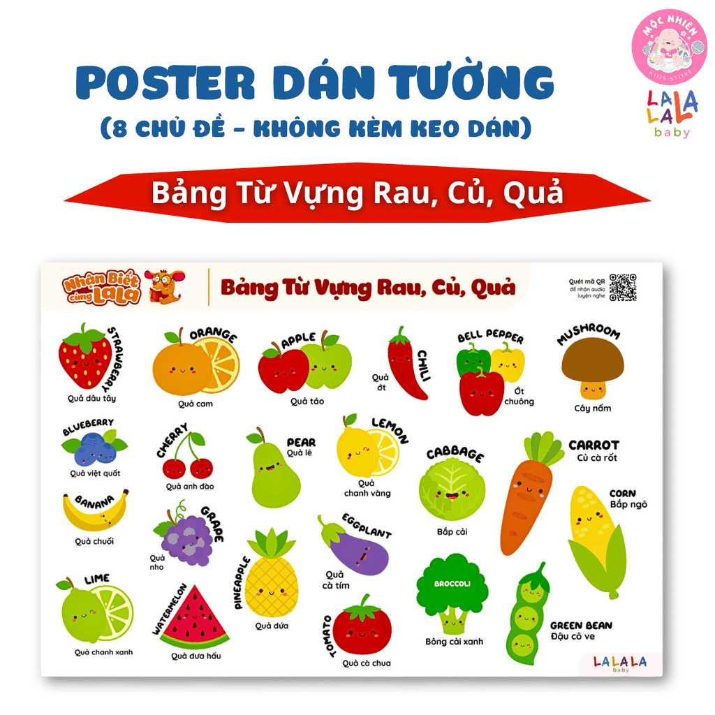 Đồ Chơi Giáo Dục - Poster Dán Tường (Không Keo Dính) Song Ngữ Anh Việt - Bảng Chữ Cái - Chữ Số - Cửu Chương - Động Vật