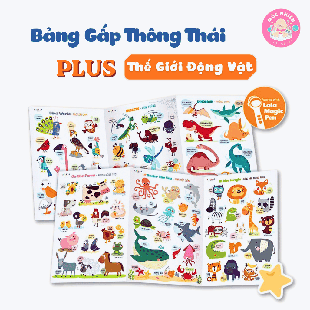 Combo 03 Bảng gấp thông thái PLUS có tích hợp công nghệ đọc với bút chấm đọc Lala magic pen của Lalala baby