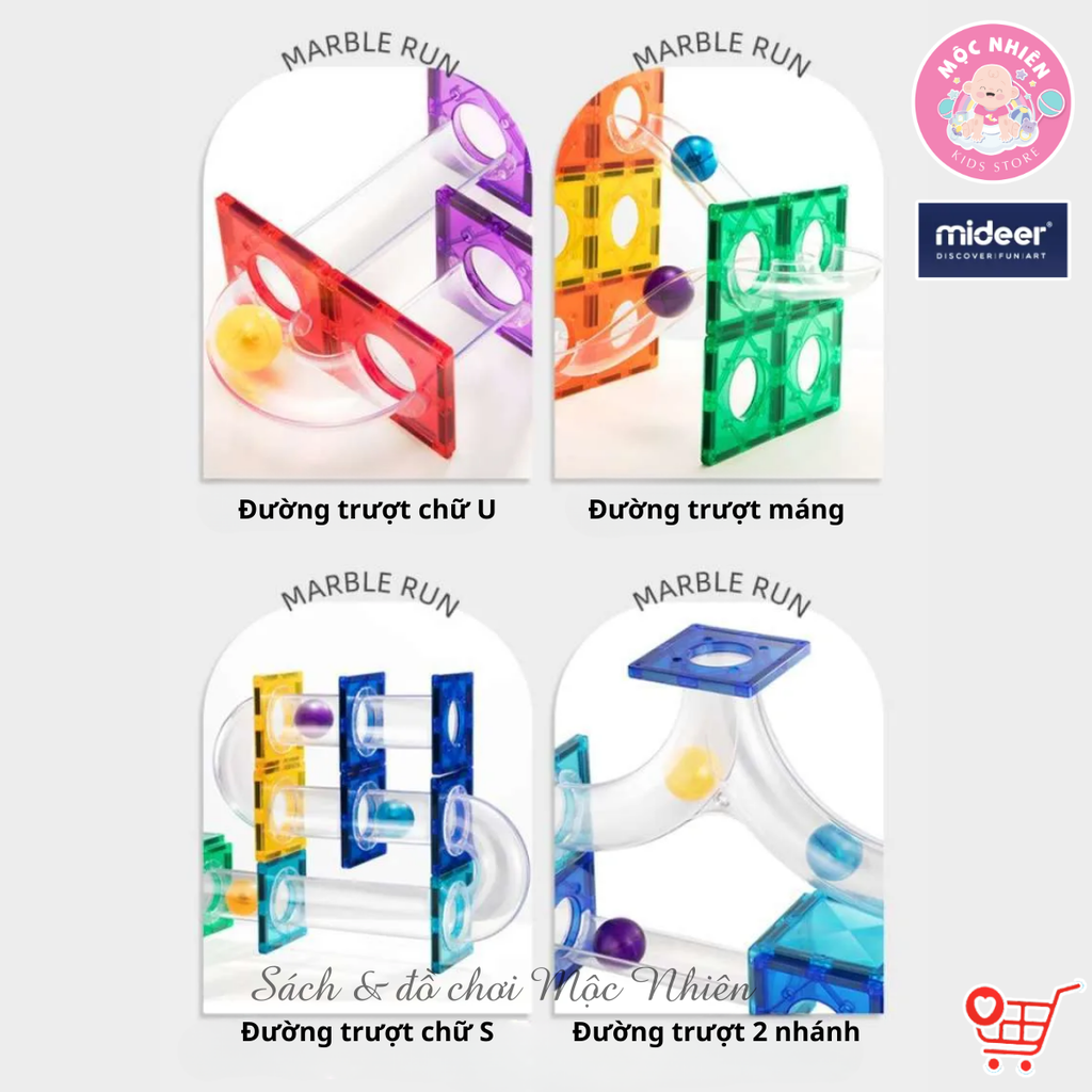 Bộ Stem thiết kế đường bóng Mideer Colorful Magnetic Tiles–Marble Run - đồ chơi nam châm cho bé MD1166