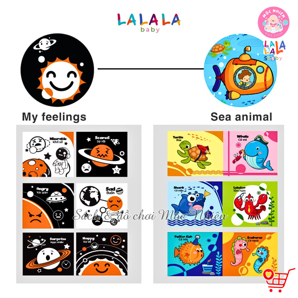 Combo 08 Cuốn Sách Vải Mini Song Ngữ Đa Giác Quan Cho Bé Sơ Sinh Size Mini 11x12cm - Lalala Baby (0-12 tháng)