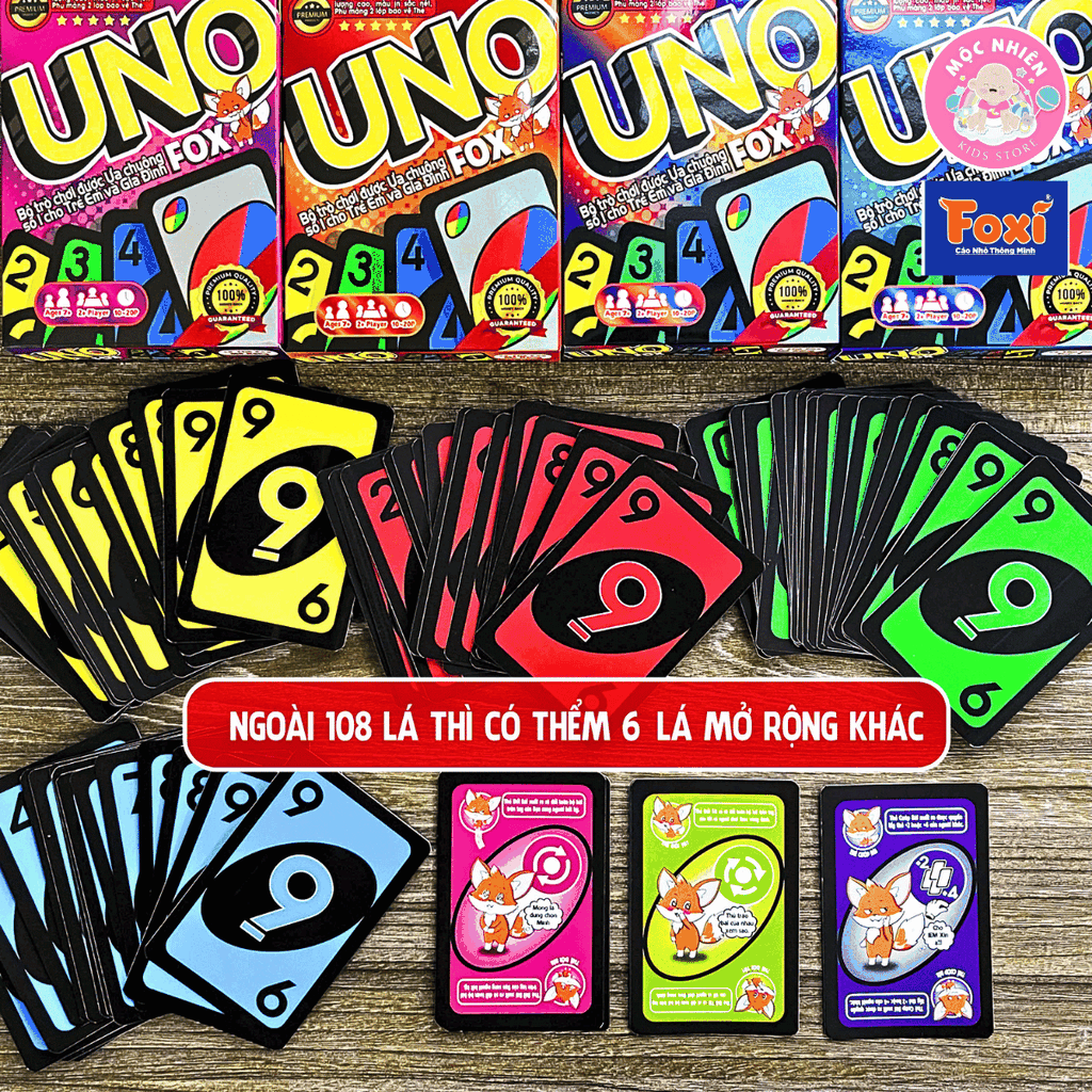 Bộ bài Boardgame - Uno Fox hiệu Foxi - UNO cao cấp-trò chơi thẻ bài siêu hay cuốn hút-gắn kết bạn bè gia đình