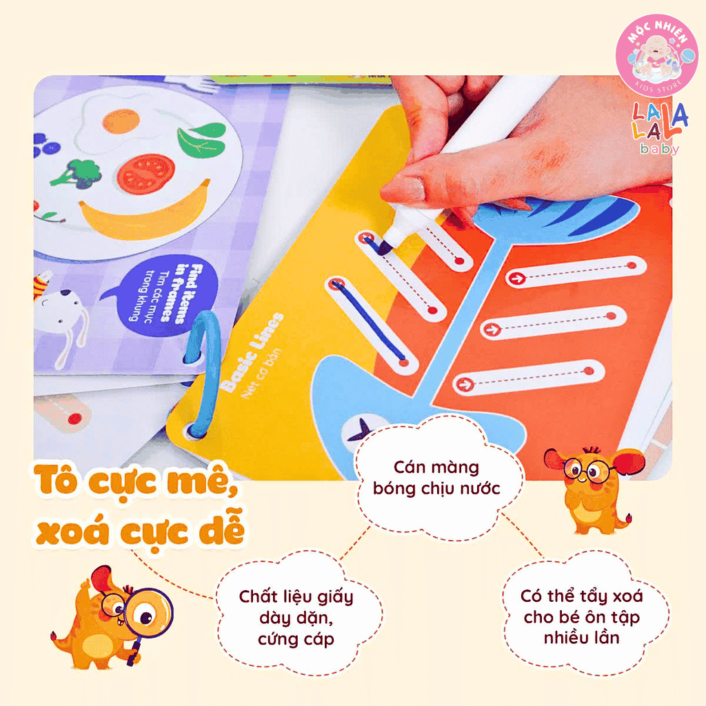 Học liệu tô xóa Lala Tracing Plus - Đồ chơi giấy tô xóa thông minh đồ chơi tô xóa cho bé -Lalala baby