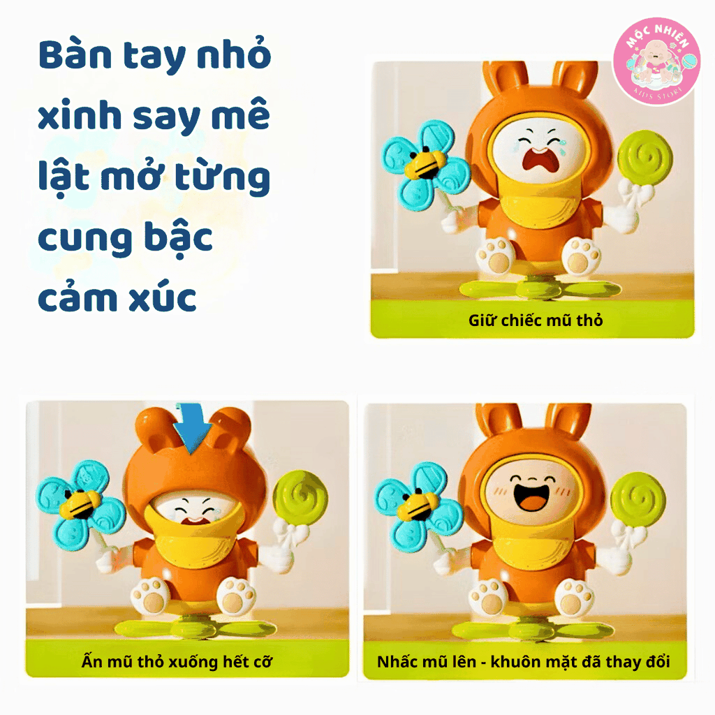 Đồ chơi thỏ nhảy múa thay đổi biểu cảm kèm chong chóng xoay tròn cho bé sơ sinh Goodway Rabbit