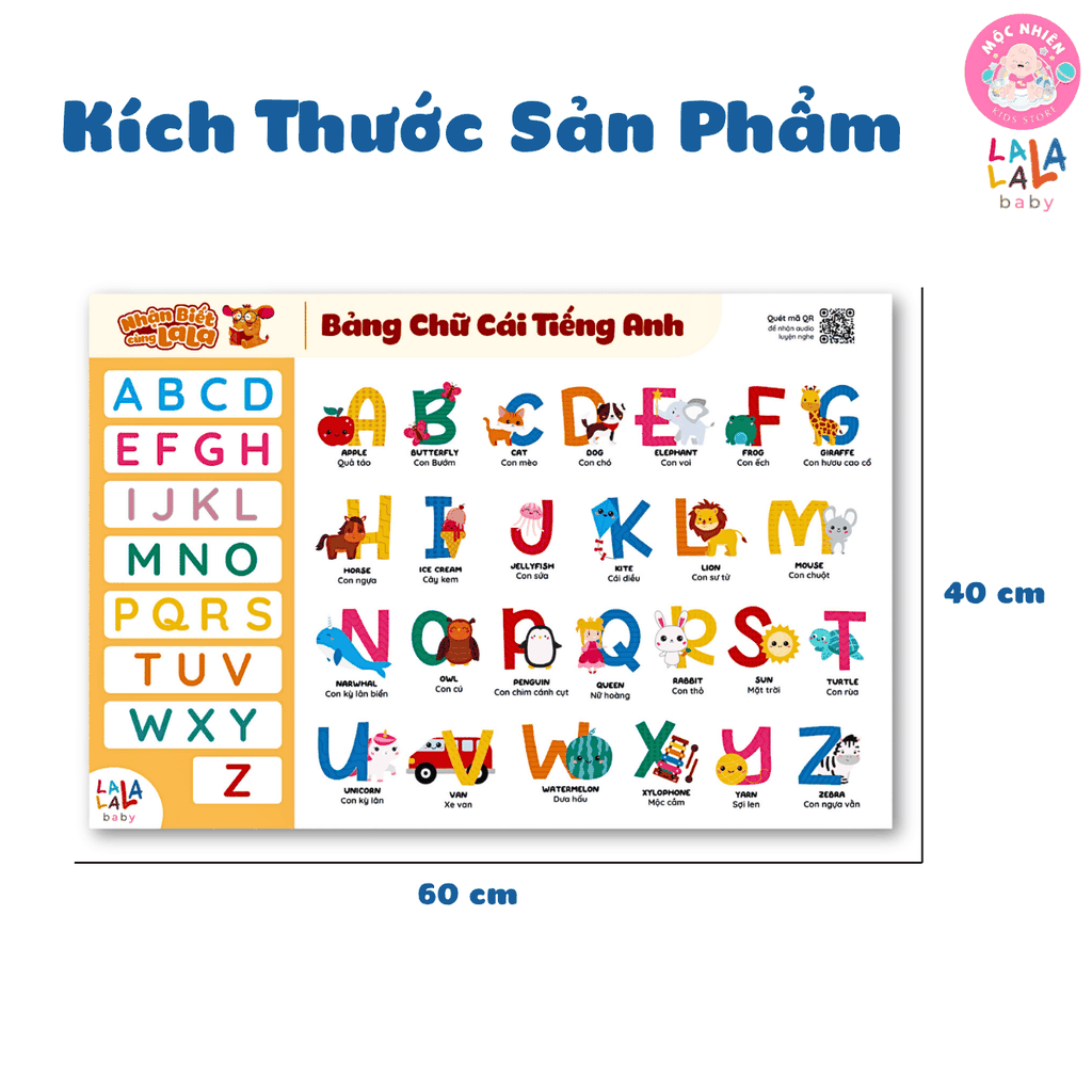 Đồ Chơi Giáo Dục - Poster Dán Tường (Không Keo Dính) Song Ngữ Anh Việt - Bảng Chữ Cái - Chữ Số - Cửu Chương - Động Vật