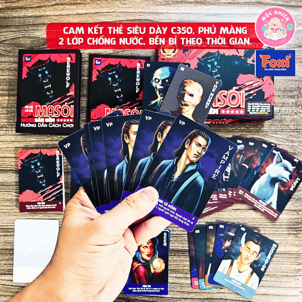 Board game Bài Ma Sói Săn Đêm Việt hóa Foxi - Werewoft-80 lá-78 lá tặng 2 thẻ mở rộng - Thẻ in siêu dày