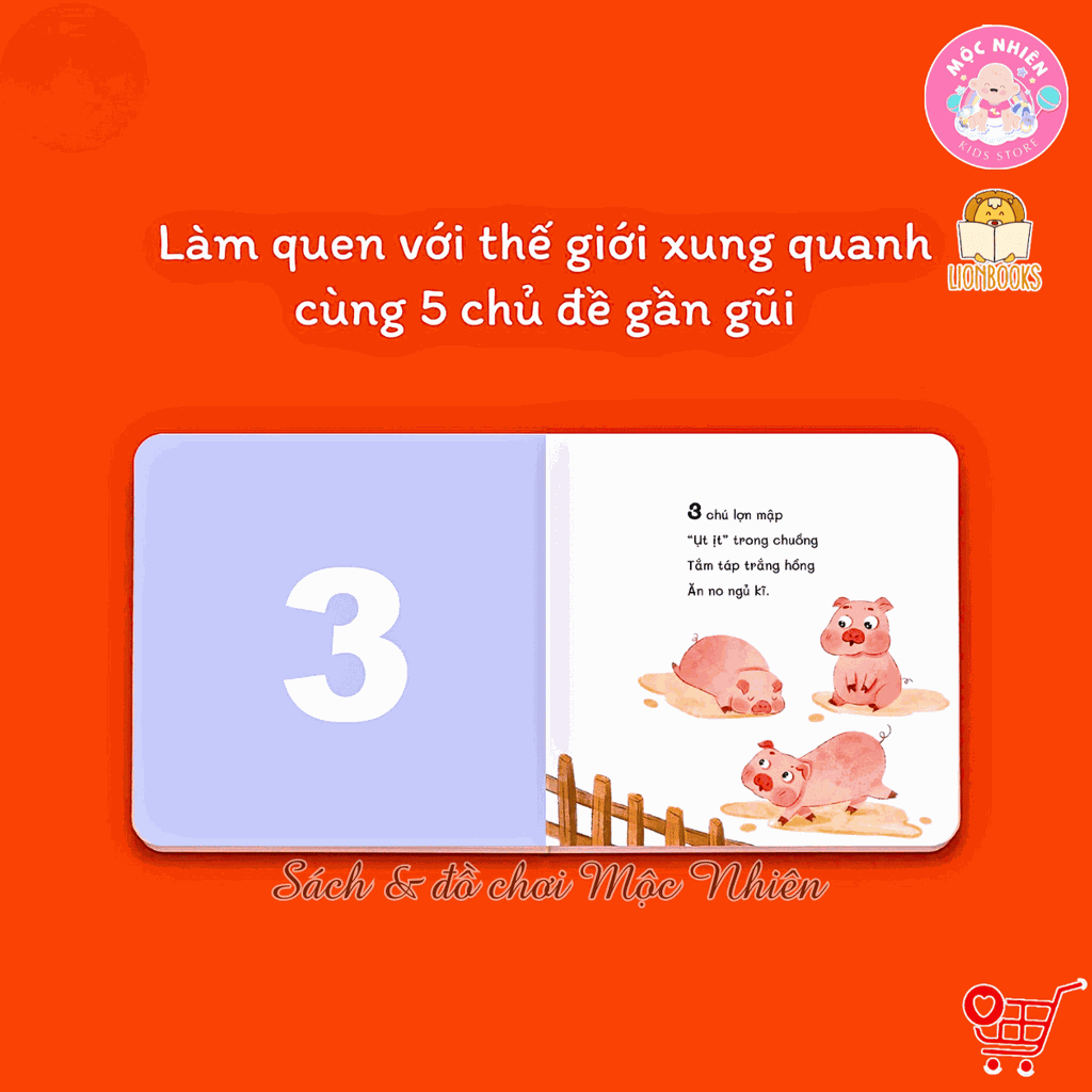Bộ sách đầu tiên của bé 5 cuốn bồi cứng - Sách thơ cho bé sơ sinh, 0-6 tháng, 1 tuổi, em bé tập nói phát triển vốn từ - Lionbooks