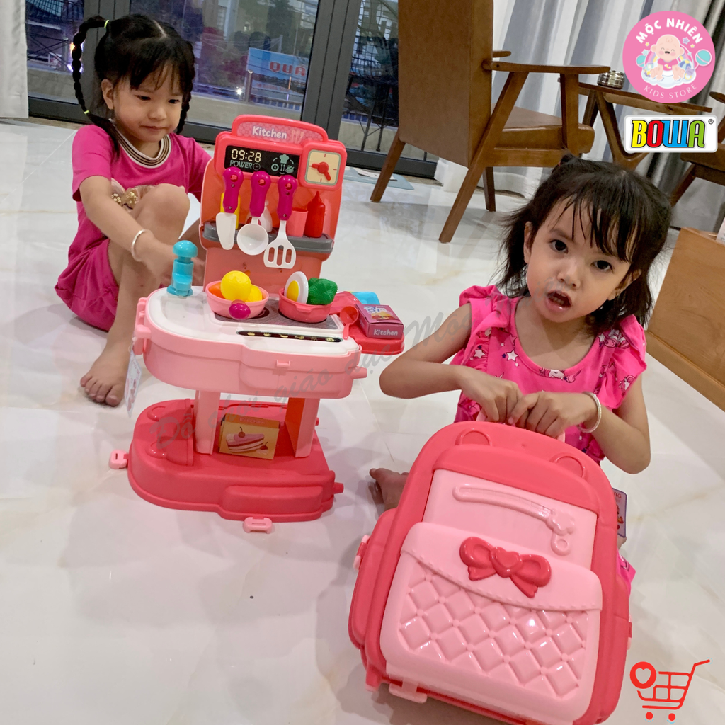 Đồ Chơi Hướng Nghiệp Nhập Vai Đầu Bếp Nấu Ăn BOWA 8777P - Cặp Nhà Bếp 34 Chi Tiết Có Lắp Vòi Nước Thật