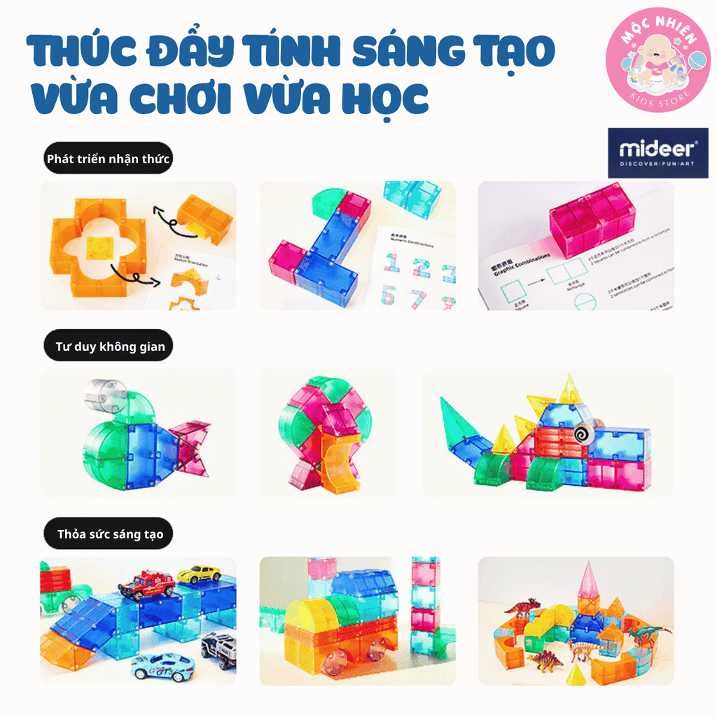 Đồ chơi xếp hình nam châm ánh sáng hình khối - Mideer Creative Magnetic Building Blocks - Dành cho bé từ 3 tuổi