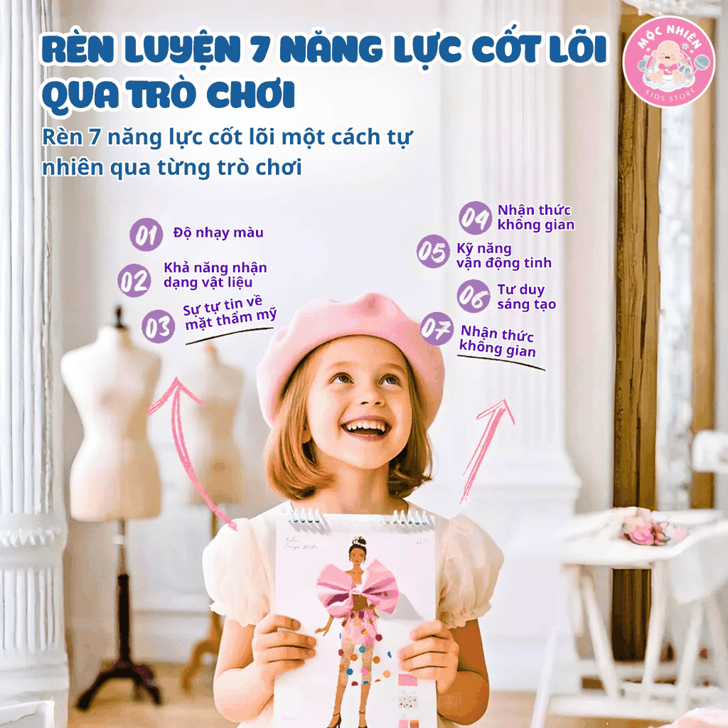 Sổ tay thiết kế thời trang Mideer kèm vải - Đồ chơi cho bé gái Dress-up Fashion Guide MD2348