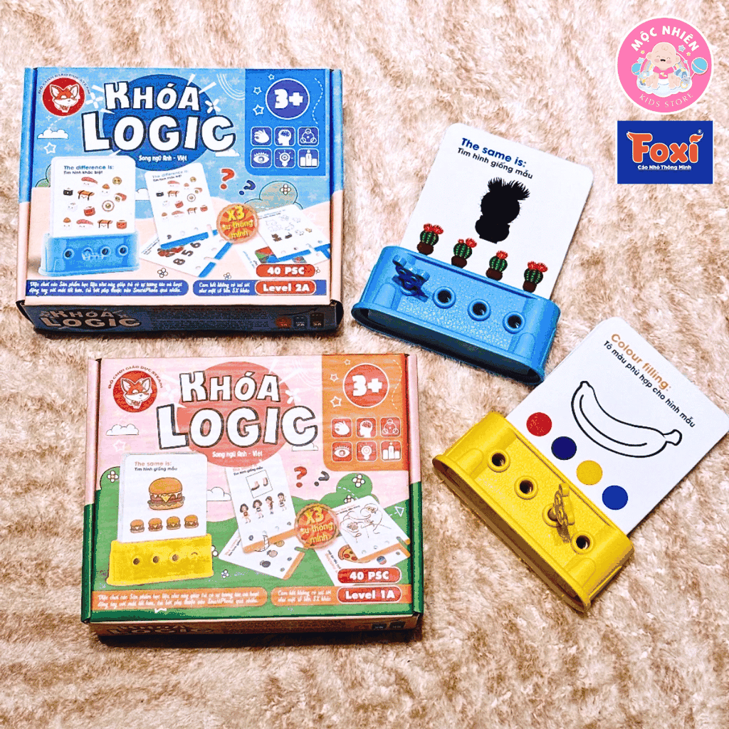 Đồ chơi trí tuệ giải câu đố cho bé từ 3-7 tuổi - Khoá logic phát triển tư duy (Song ngữ Anh Việt) - Hiệu Foxi