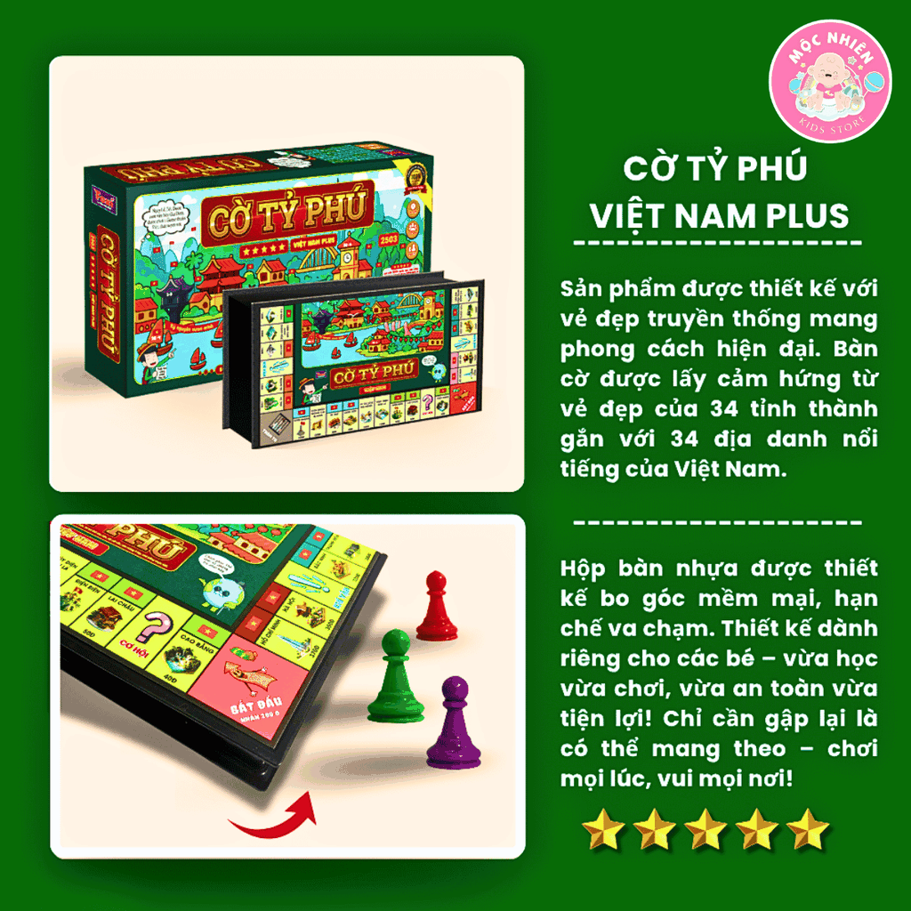 Bộ Cờ Tỷ Phú Việt Nam Plus 34 tỉnh thành (có nam châm) - Chiến lược kinh doanh chơi nhóm bạn 4 và 6 người - Hiệu Foxi