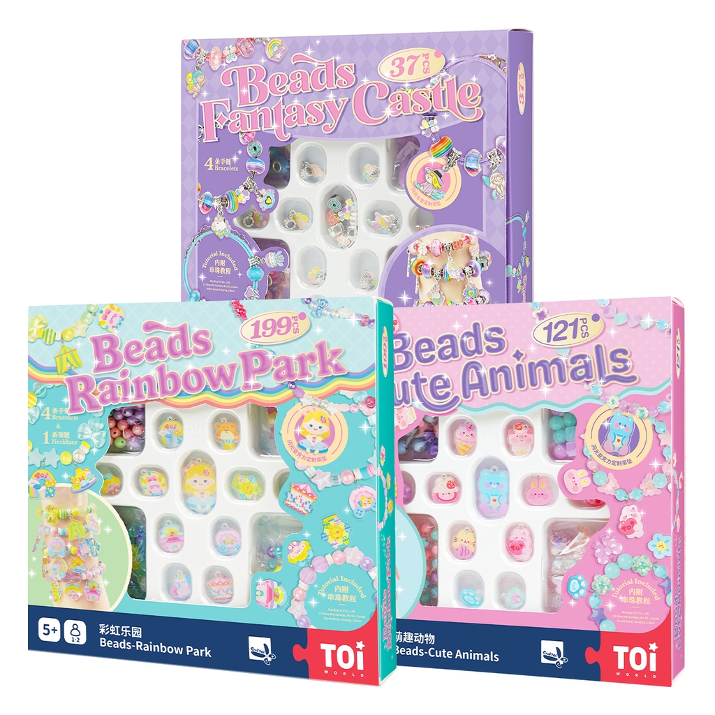 Đồ chơi vòng tay charm chính hãng TOI - Vòng tay thủ công cho bé gái DIY 3 chủ đề bé tự xỏ dây luồn hạt