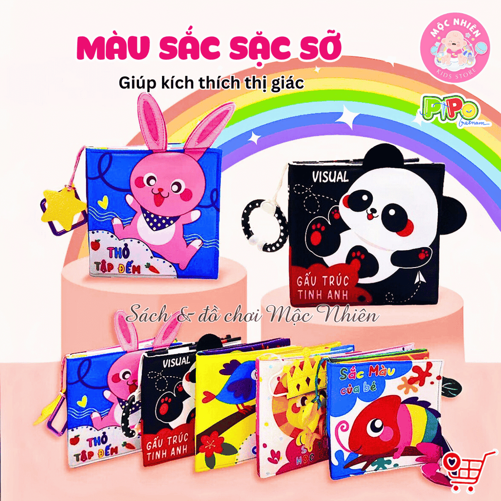 Sách vải tương tác lật mở cho bé nhận biết màu sắc, học chữ, tập đếm, 4 mùa (lẻ cuốn) size cơ bản 15x15 - Pipovietnam