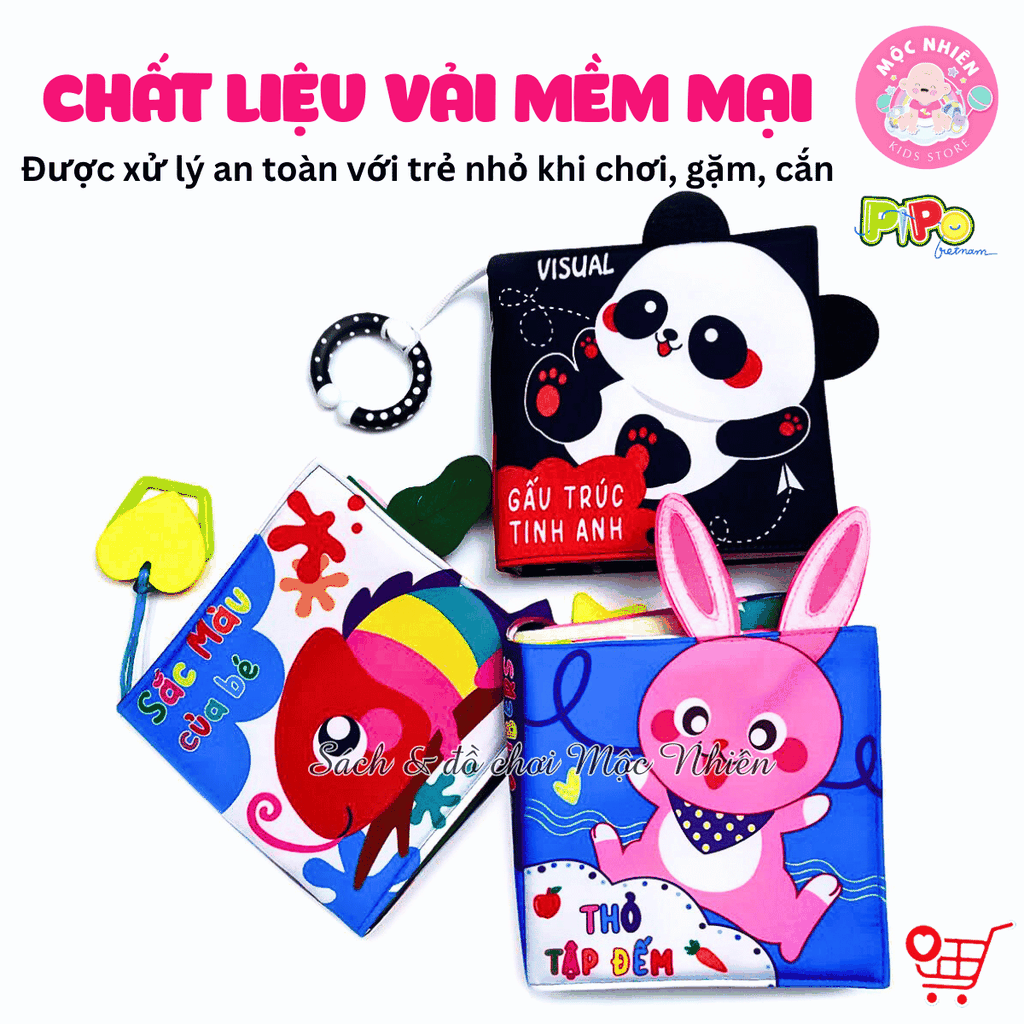 Sách vải tương tác lật mở cho bé nhận biết màu sắc, học chữ, tập đếm, 4 mùa (lẻ cuốn) size cơ bản 15x15 - Pipovietnam