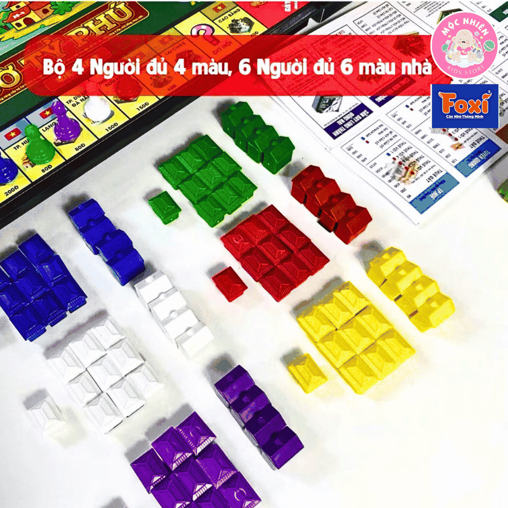 Bộ Cờ Tỷ Phú Việt Nam Plus 34 tỉnh thành (có nam châm) - Chiến lược kinh doanh chơi nhóm bạn 4 và 6 người - Hiệu Foxi
