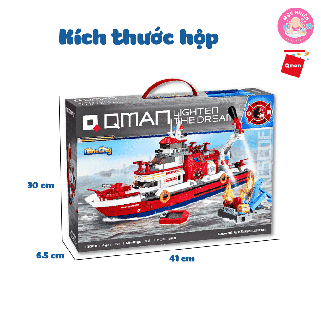 Đồ chơi lắp ráp xếp hình Qman 12028 - Tàu cứu hộ ven biển (589 chi tiết) - Dành cho bé trai từ 6 tuổi