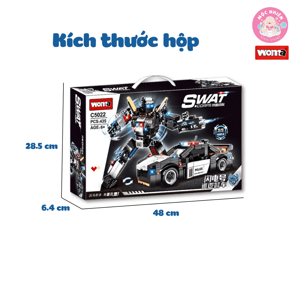 Đồ chơi lắp ráp xếp hình 2 trong 1 Woma C5022 - Xe cảnh sát biến hình Robot SWAT (431 chi tiết)