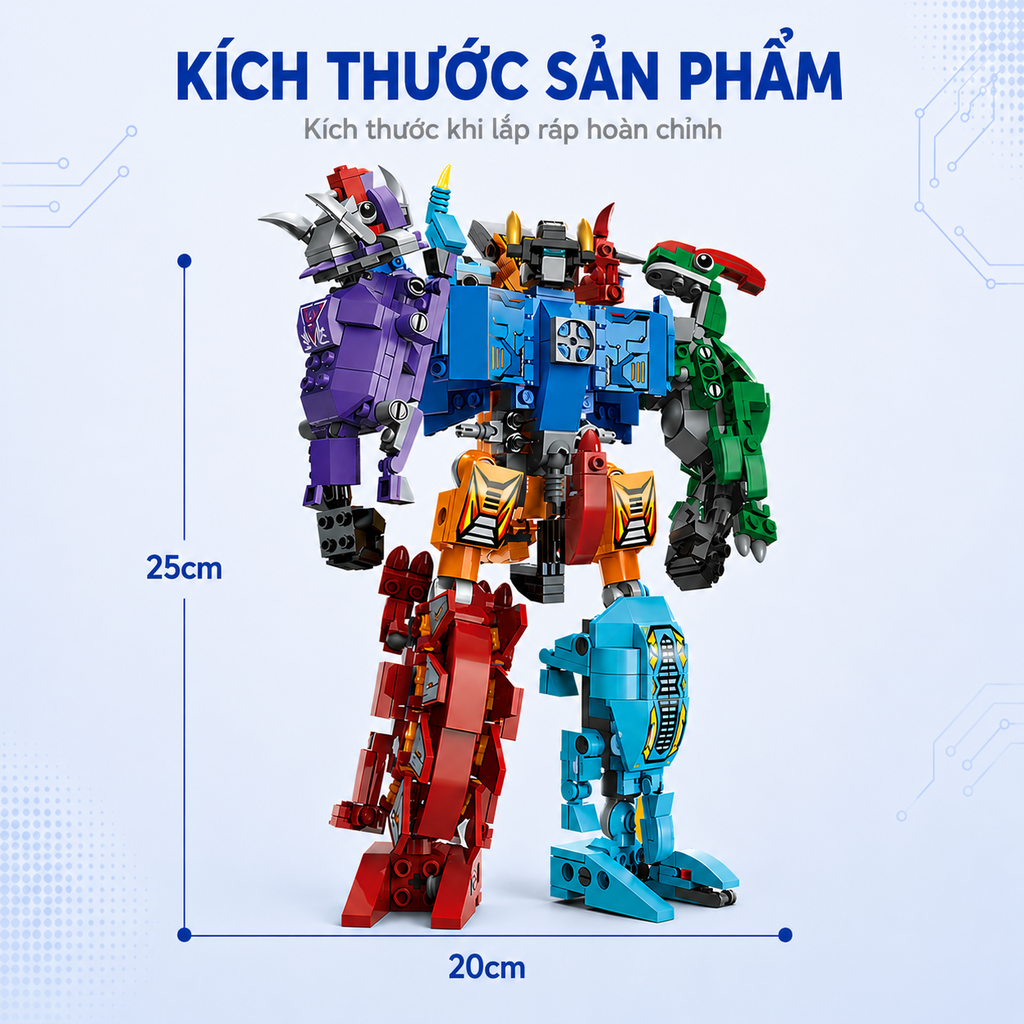 Đồ chơi xếp hình, lắp ráp 6 in 1 Qman 1414 - Siêu Robot khủng long Sura (456 mảnh ghép)