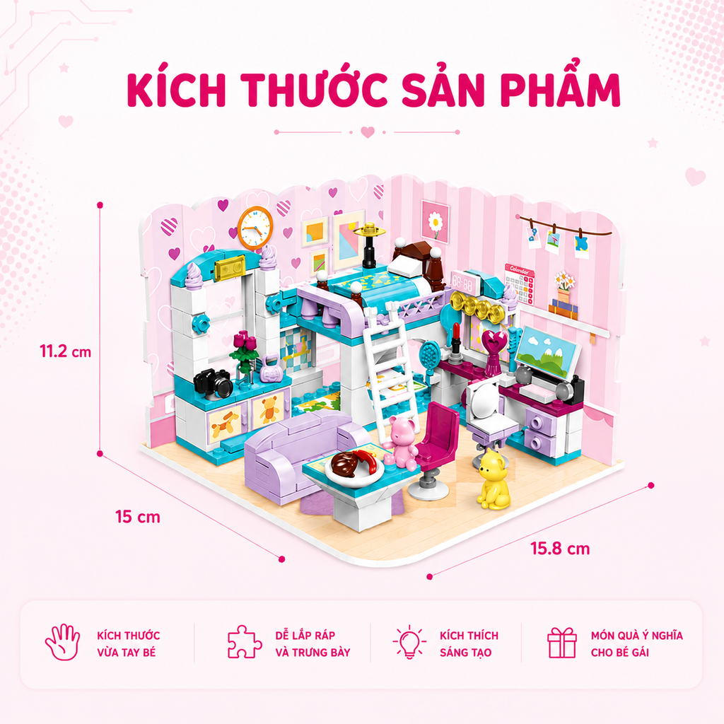 Đồ chơi lắp ráp Qman 4801 - Phòng của bé gái (194 mảnh ghép) - Dành cho bé từ 6 tuổi