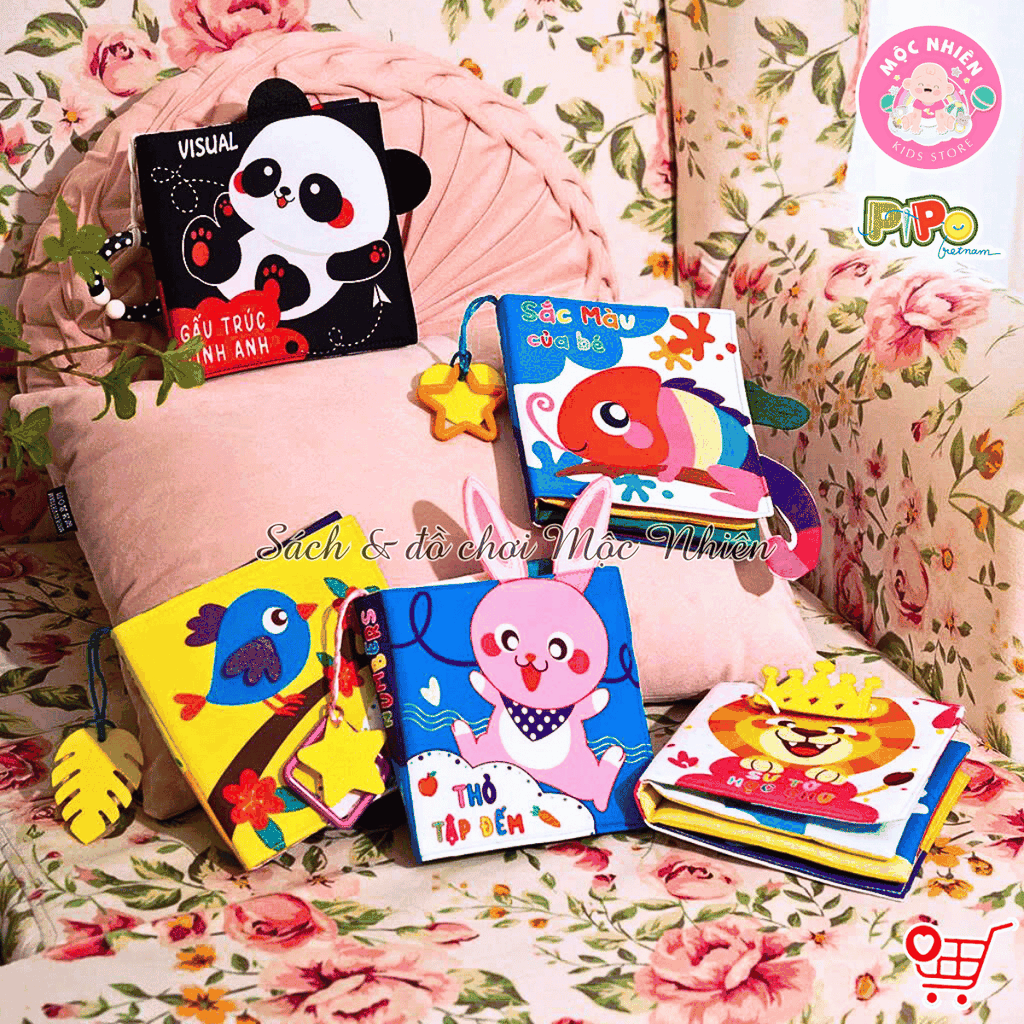 Sách vải tương tác lật mở cho bé nhận biết màu sắc, học chữ, tập đếm, 4 mùa (lẻ cuốn) size cơ bản 15x15 - Pipovietnam