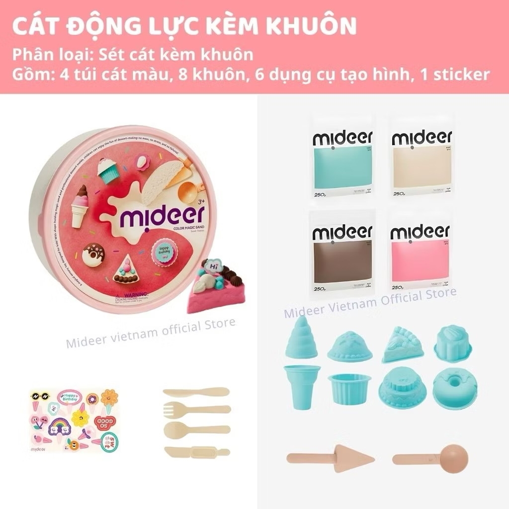 Đồ chơi Cát động lực Mideer kèm dụng cụ tạo hình thủ công làm bánh cho bé cao cấp Color Magic Sand (MD4326)