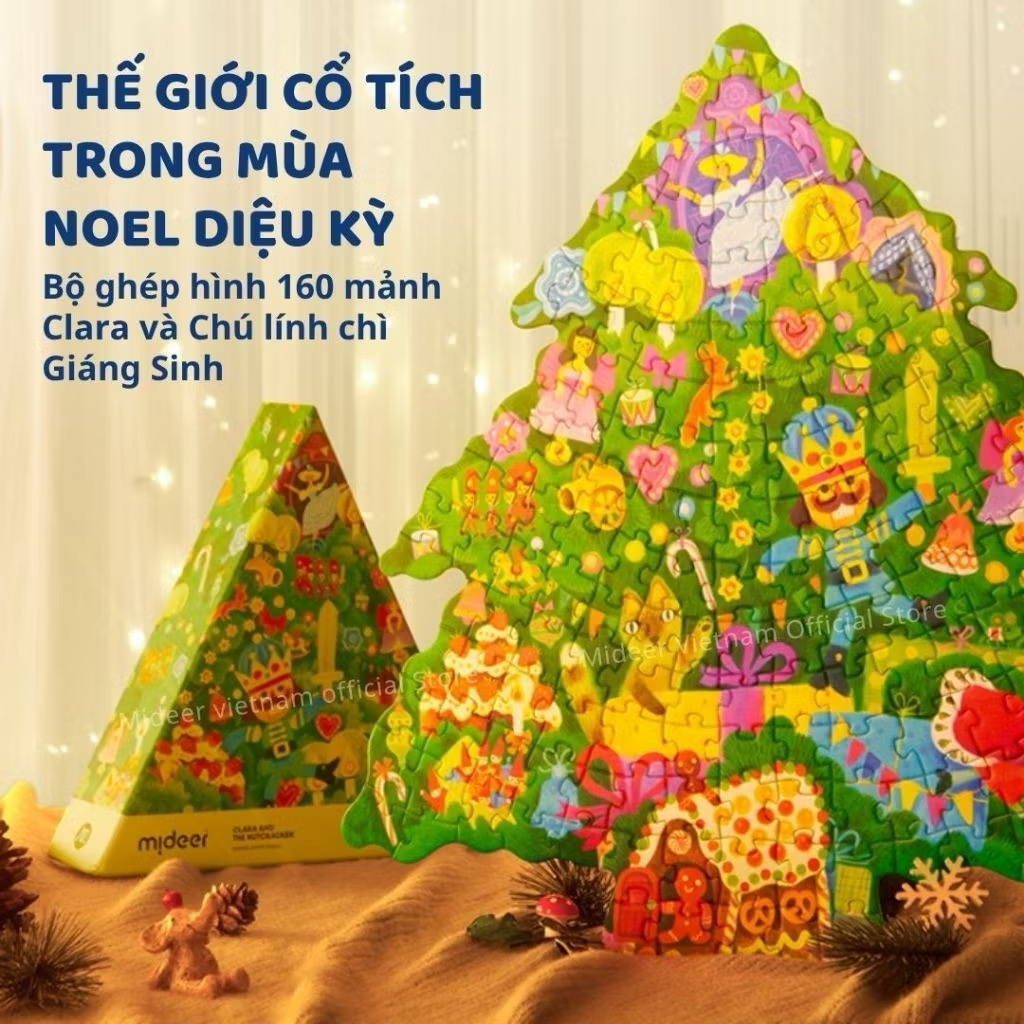 Đồ chơi xếp hình cây thông Noel Mideer bộ lắp ghép mideer Christmas Tale Shaped Puzzle (160 mảnh ghép)