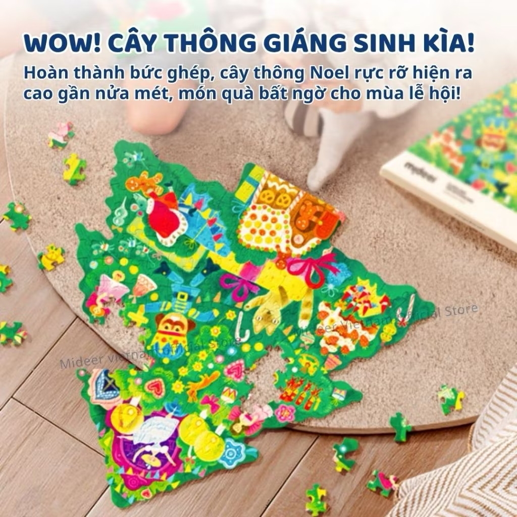 Đồ chơi xếp hình cây thông Noel Mideer bộ lắp ghép mideer Christmas Tale Shaped Puzzle (160 mảnh ghép)