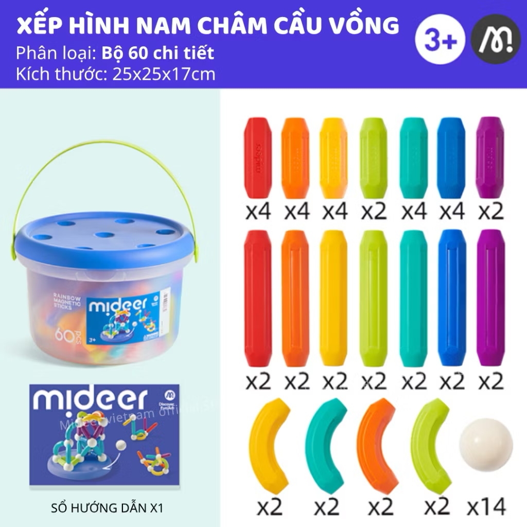 Đồ chơi xếp hình nam châm que Mideer Growth Plus Magnetic Rod