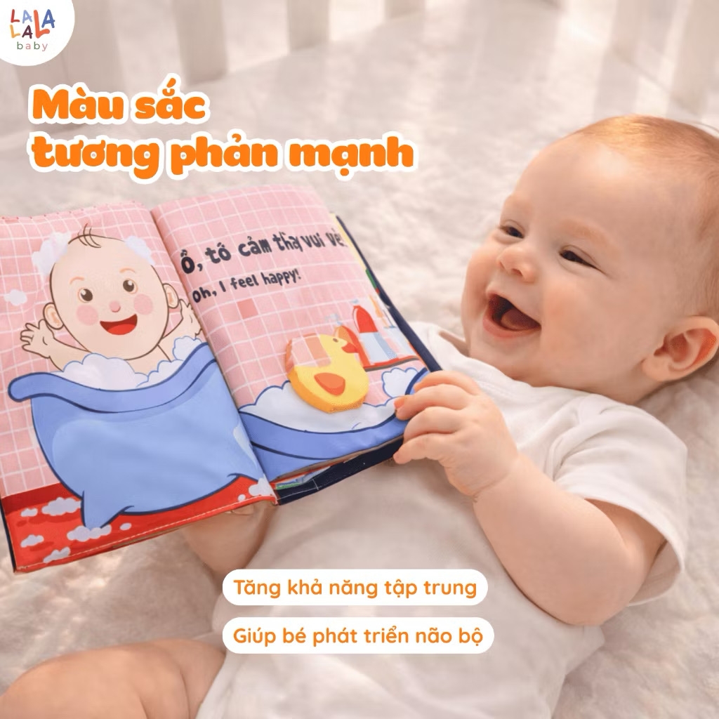 Sách vải đồ chơi cho bé sơ sinh đa tương tác Lalala Baby nhiều chủ đề kích thước lớn 18x18cm