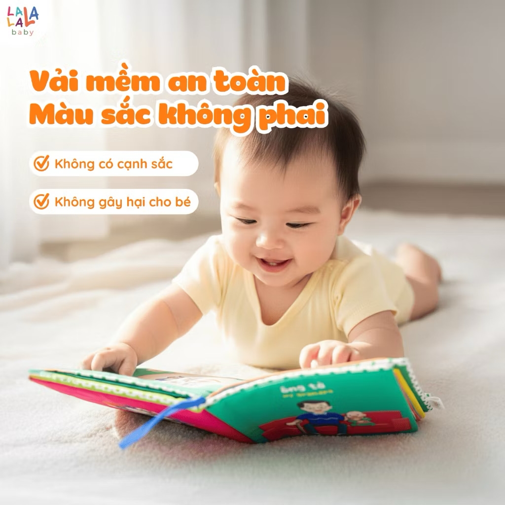 Sách vải đồ chơi cho bé sơ sinh đa tương tác Lalala Baby nhiều chủ đề kích thước lớn 18x18cm