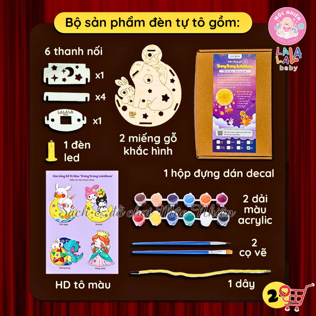 Đèn lồng gỗ Lalamoon Trung Thu 2024 - Bộ Kit tự làm đèn trông trăng tự do sáng tạo Lalala baby