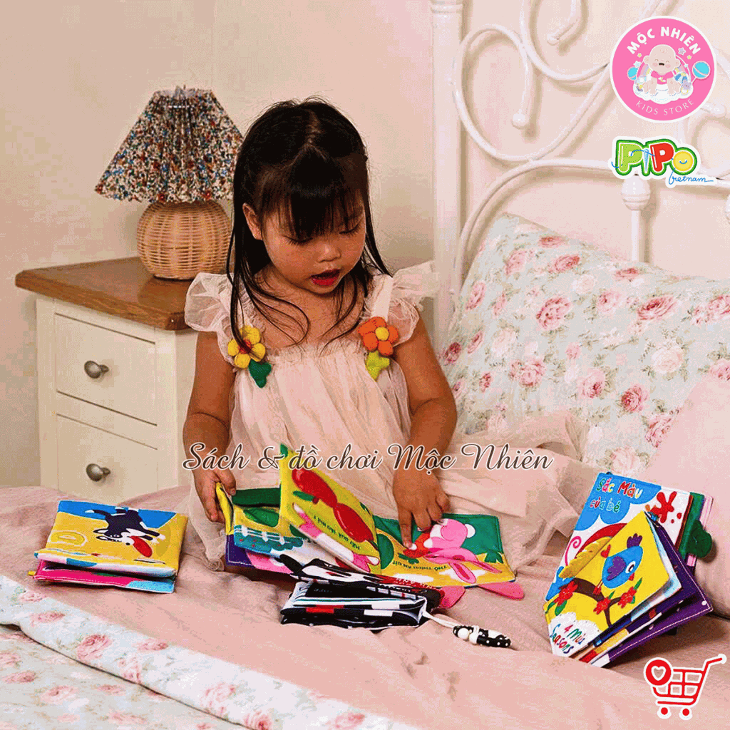 Sách vải tương tác lật mở cho bé nhận biết màu sắc, học chữ, tập đếm, 4 mùa (lẻ cuốn) size cơ bản 15x15 - Pipovietnam