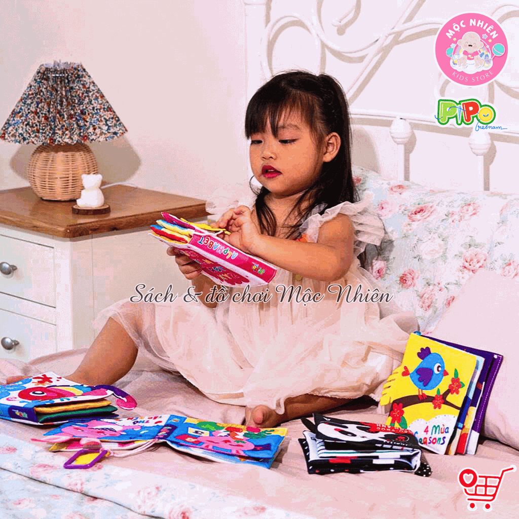 Sách vải tương tác lật mở cho bé nhận biết màu sắc, học chữ, tập đếm, 4 mùa (lẻ cuốn) size cơ bản 15x15 - Pipovietnam