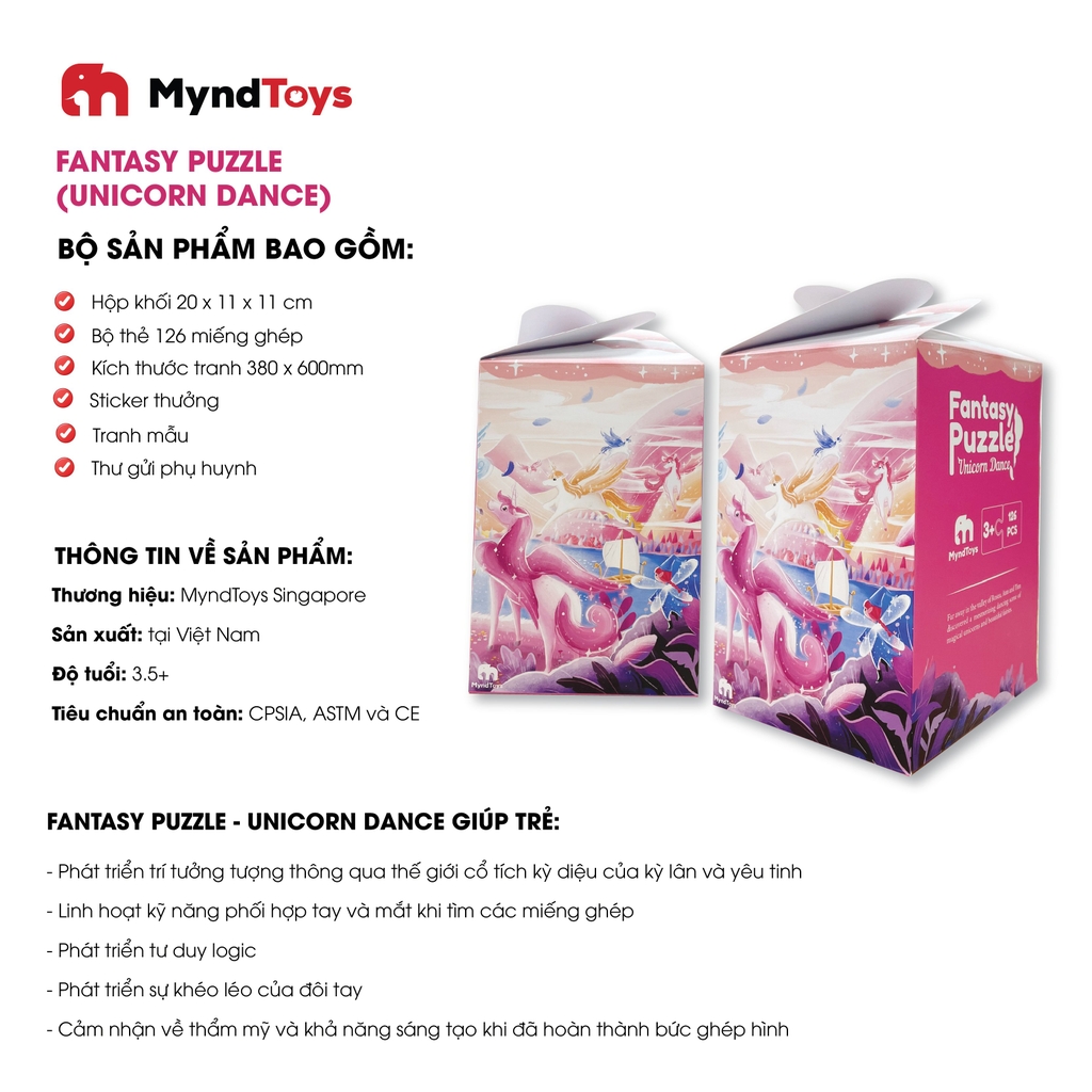 Đồ Chơi Xếp Hình Ghép Hình Myndtoys Fantasy Puzzle - Unicorn Dance Kỳ Lân (126 Mảnh Ghép)