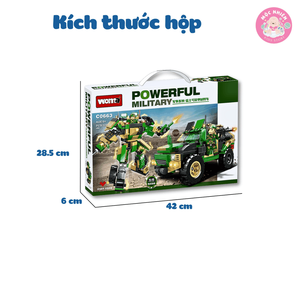 Đồ chơi lắp ráp 2 trong 1 Woma C0663 - Xe quân sự biến hình (325 mảnh ghép)