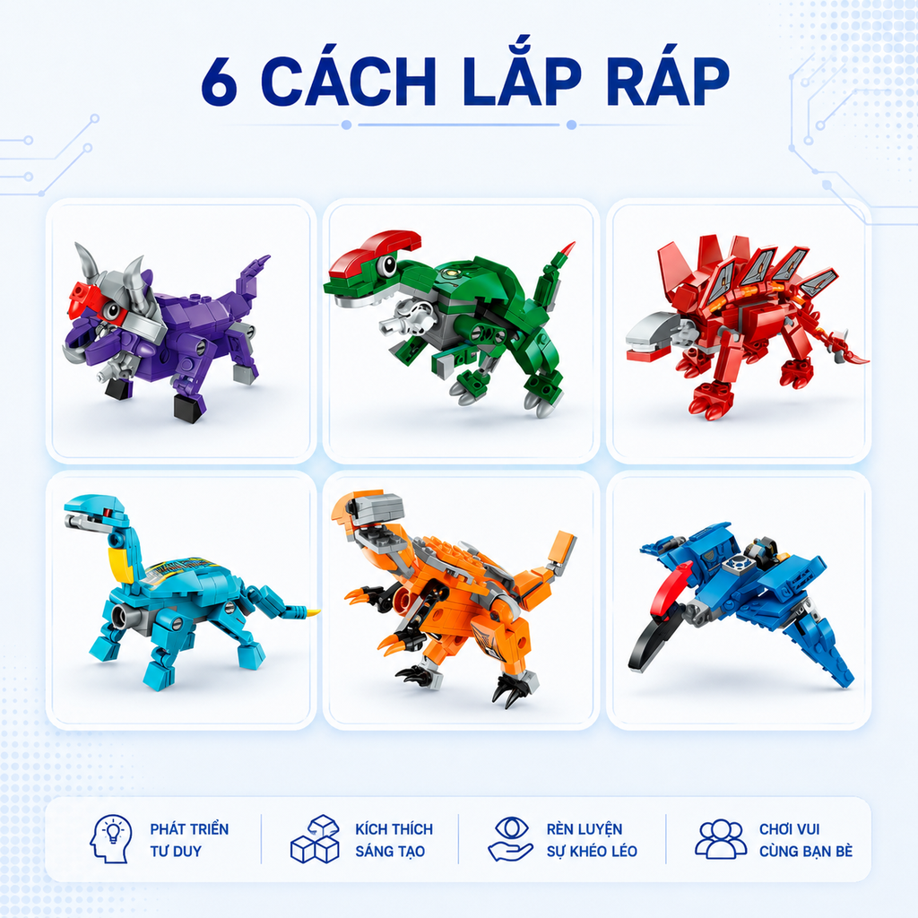 Đồ chơi xếp hình, lắp ráp 6 in 1 Qman 1414 - Siêu Robot khủng long Sura (456 mảnh ghép)