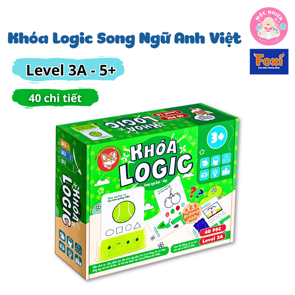 Đồ chơi trí tuệ giải câu đố cho bé từ 3-7 tuổi - Khoá logic phát triển tư duy (Song ngữ Anh Việt) - Hiệu Foxi