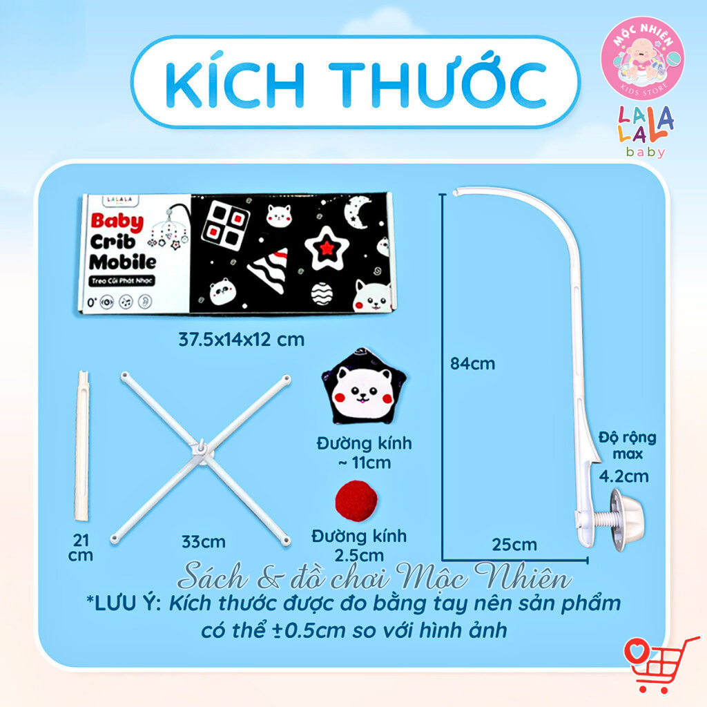 Combo Bộ Đồ chơi Treo Nôi Cũi Tự Động Quay có Phát Nhạc + 2 cục Pin tiểu 2A - Lalala baby