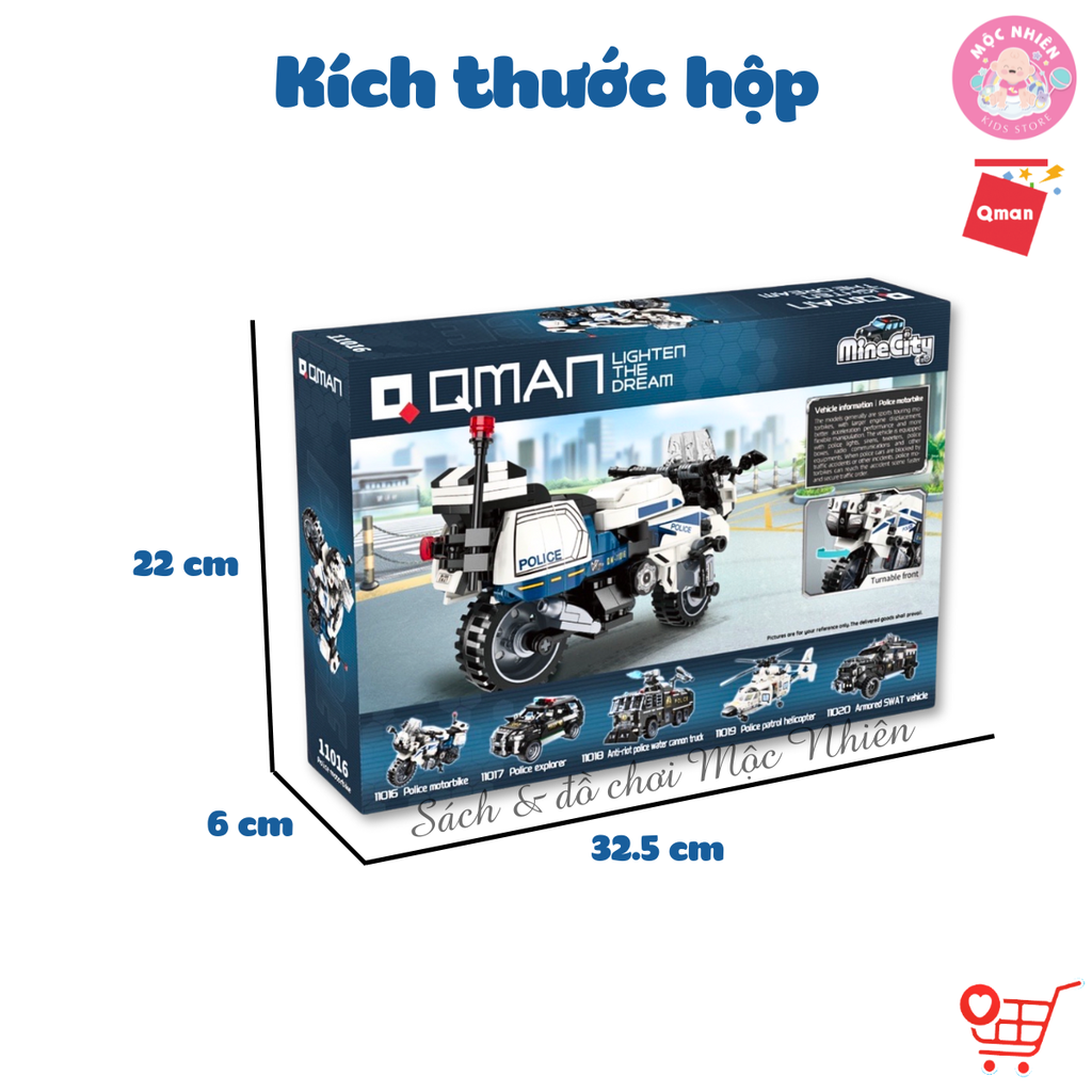 Đồ chơi lắp ráp xếp hình Qman 11016 - Mô tô cảnh sát (395 chi tiết) - Dành cho bé từ 6 tuổi
