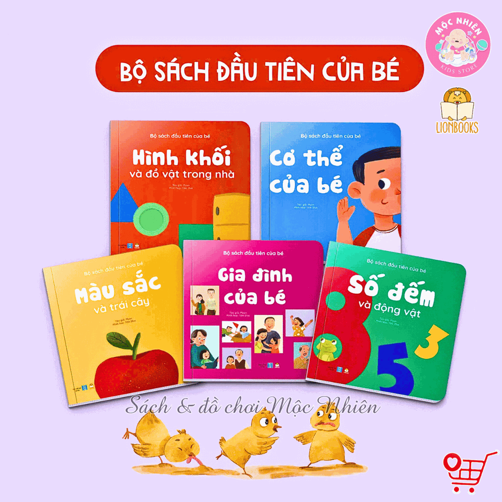 Bộ sách đầu tiên của bé 5 cuốn bồi cứng - Sách thơ cho bé sơ sinh, 0-6 tháng, 1 tuổi, em bé tập nói phát triển vốn từ - Lionbooks