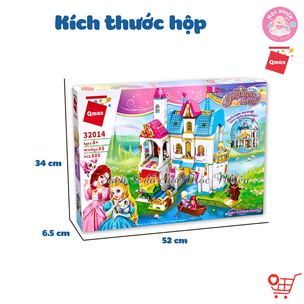 Đồ chơi lắp ráp Qman 32014 - Lâu đài cầu vồng 605 mảnh ghép (kèm 3 nhân vật)