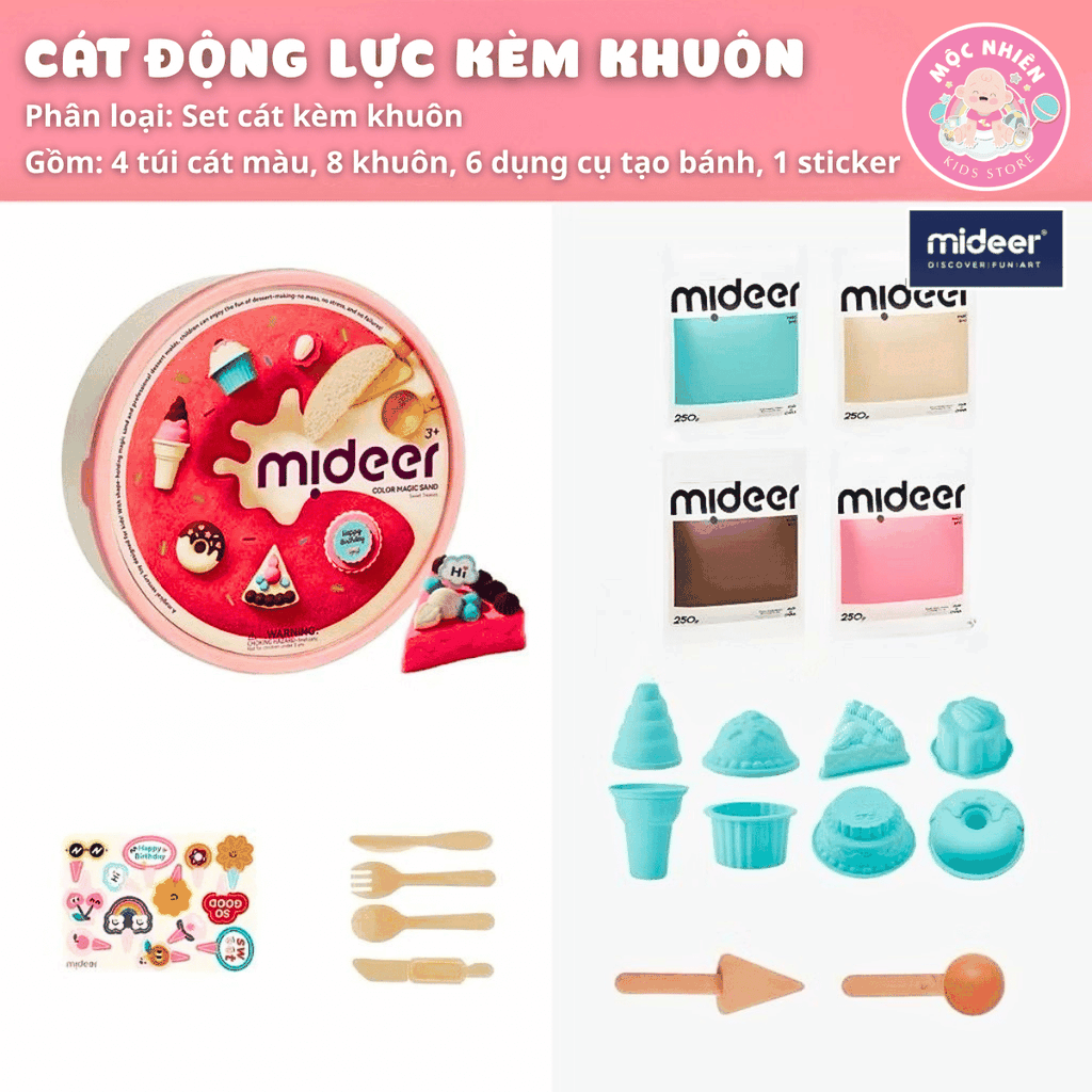 Đồ chơi Cát động lực Mideer kèm dụng cụ tạo hình thủ công làm bánh cho bé cao cấp Color Magic Sand (MD4326)