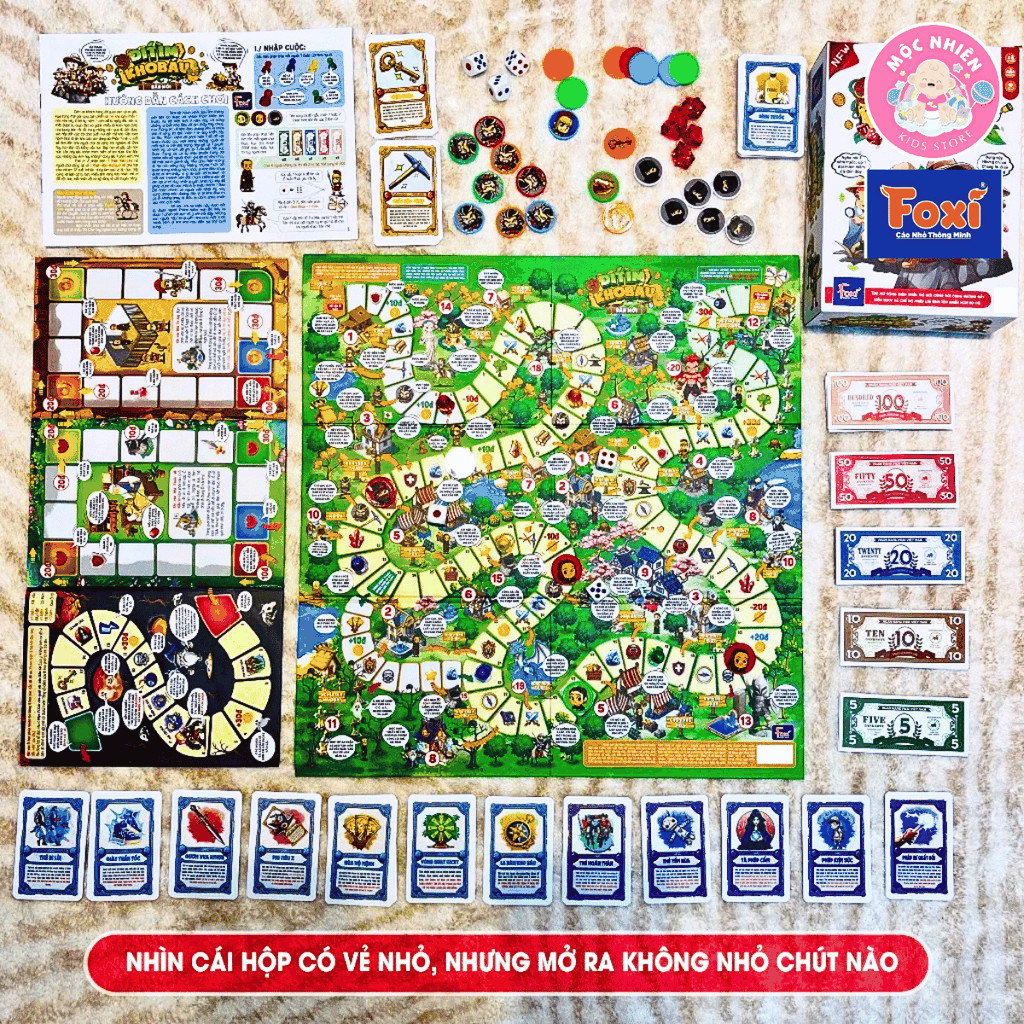 Boardgame Đi tìm kho báu phần 1 bản mới cao cấp Foxi - Bàn cờ cứng, các chi tiết nhựa