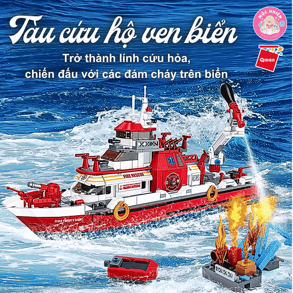 Đồ chơi lắp ráp xếp hình Qman 12028 - Tàu cứu hộ ven biển (589 chi tiết) - Dành cho bé trai từ 6 tuổi