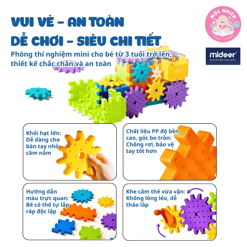 Mô hình lắp ráp Mideer lắp ghép động cơ bánh răng Electrogear Block Set