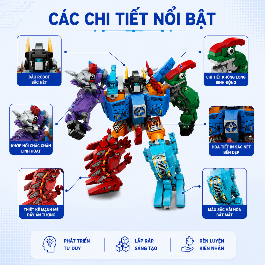 Đồ chơi xếp hình, lắp ráp 6 in 1 Qman 1414 - Siêu Robot khủng long Sura (456 mảnh ghép)