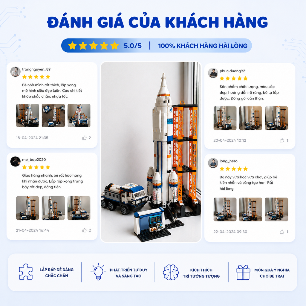 Đồ chơi lắp ráp, xếp hình Qman 1140 - Vụ phóng tàu không gian - Bộ lớn 632 mảnh ghép