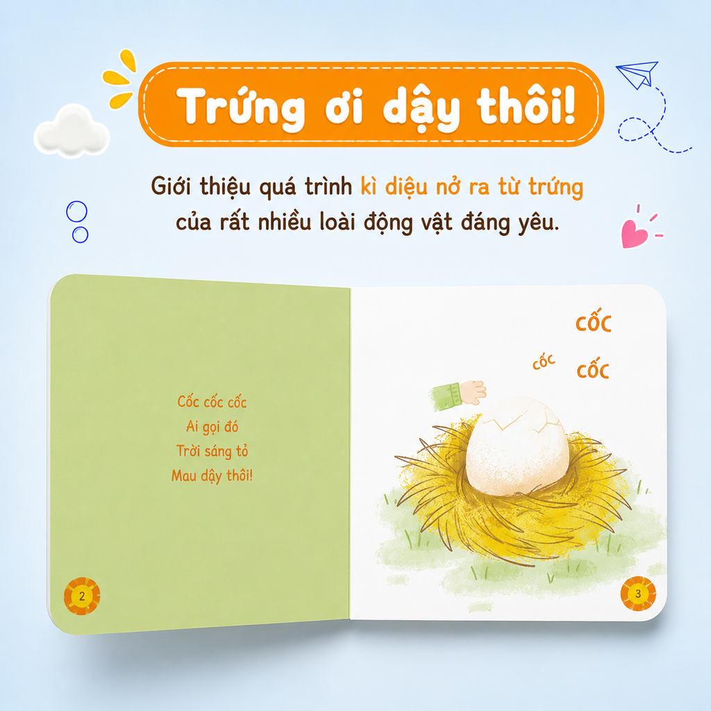 Bộ 02 cuốn sách Bồi cứng - Muôn điều kì diệu Phần 1 (Trứng ơi dậy thôi và Bú ti bú tí) - Lionbooks