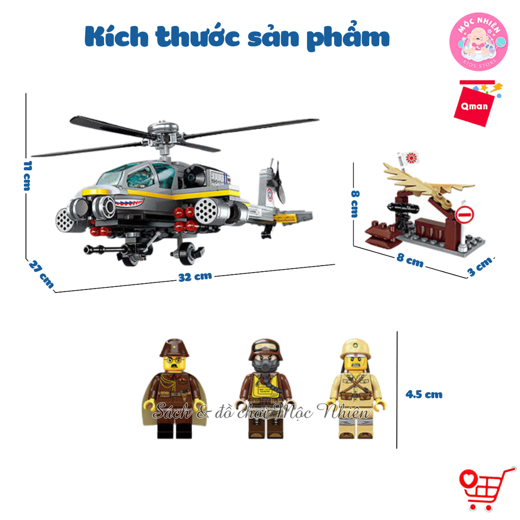 Đồ chơi lắp ráp, xếp hình Qman 1719 - Trực Thăng Trên Không (280 mảnh ghép)